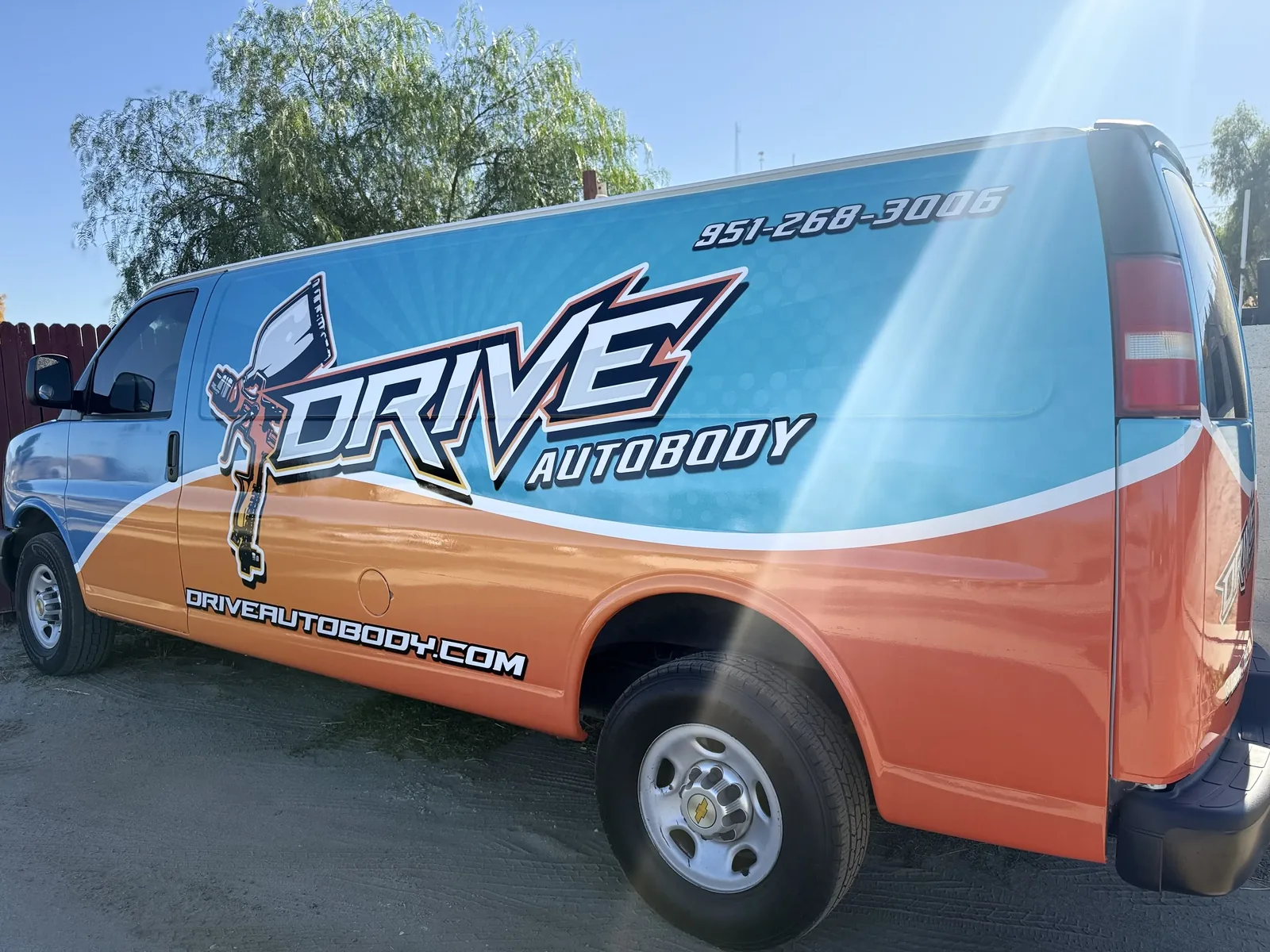 Drive Auto Body branded service van — family-owned collision repair shop in Hemet, California